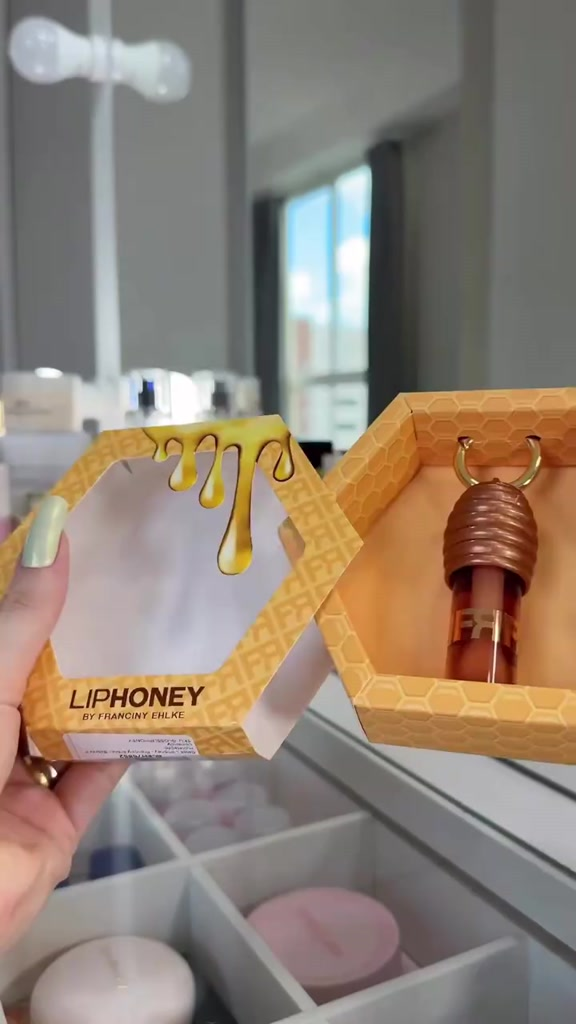 Gloss Labial Hidratante LIPHONEY Efeito Glow Brilho Natural Mel Portátil Lip Oil