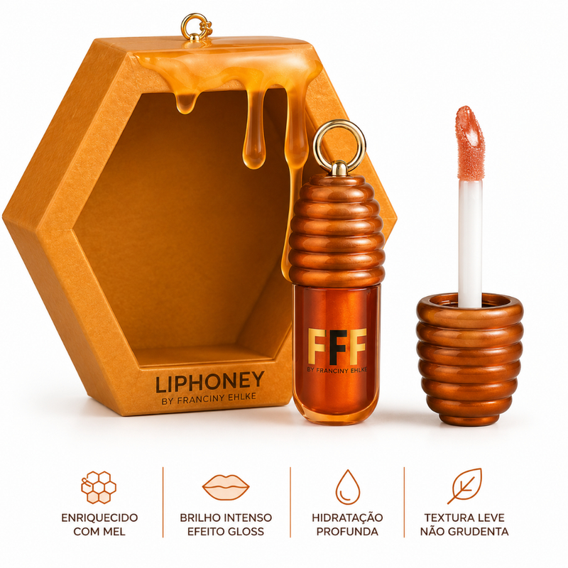 Gloss Labial Hidratante LIPHONEY Efeito Glow Brilho Natural Mel Portátil Lip Oil